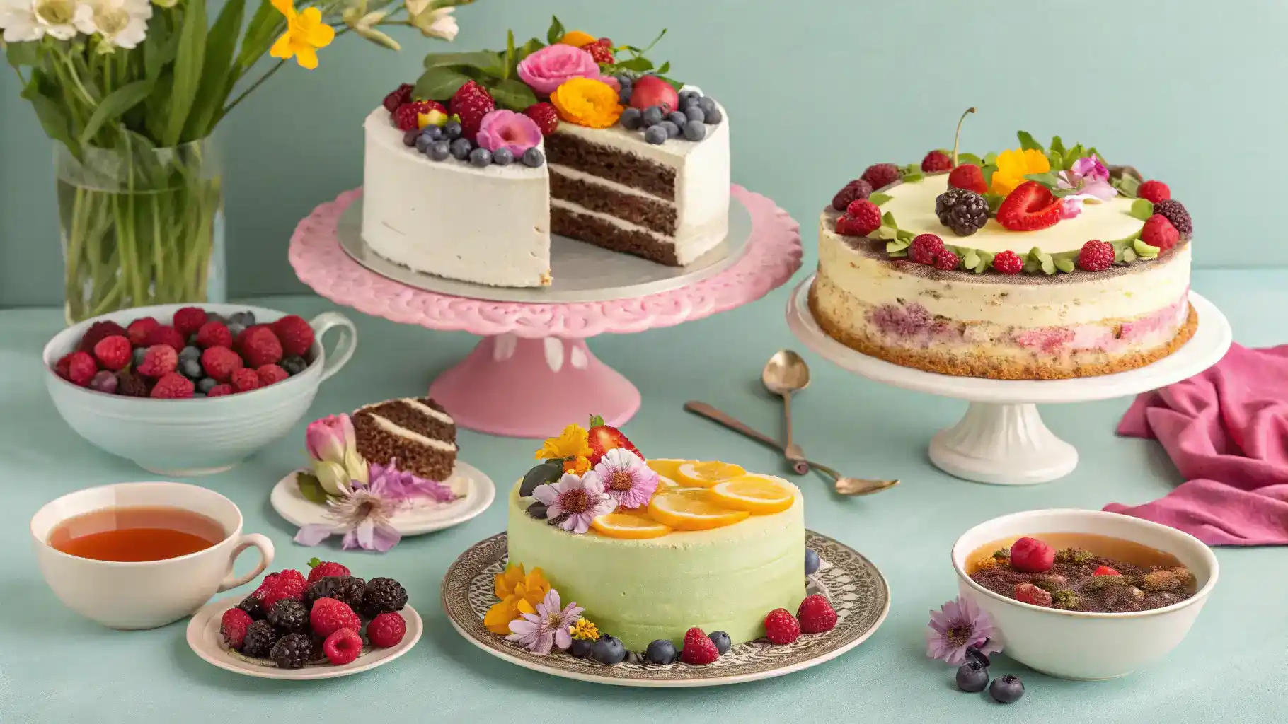 Delicious cake serving suggestions with garnishes and pairings.