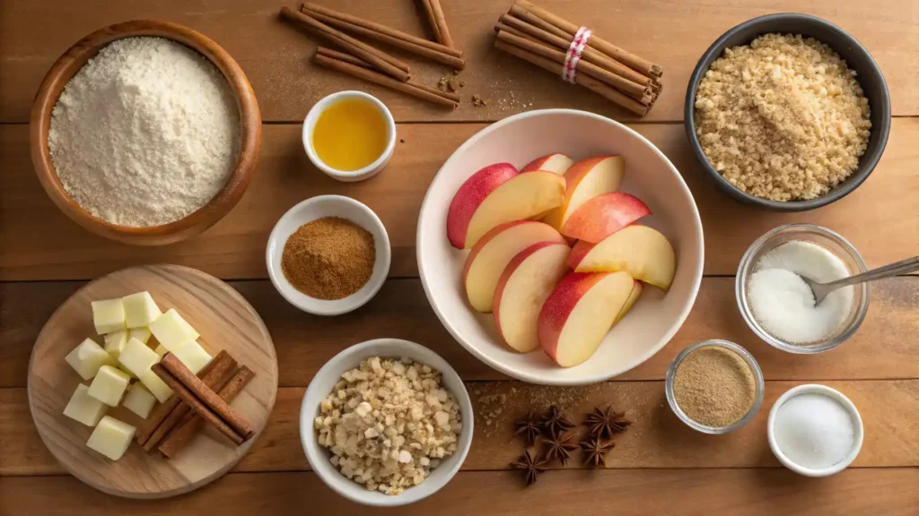 Ingredients for a recipe featuring Pink Lady apples, including spices and sweeteners.
