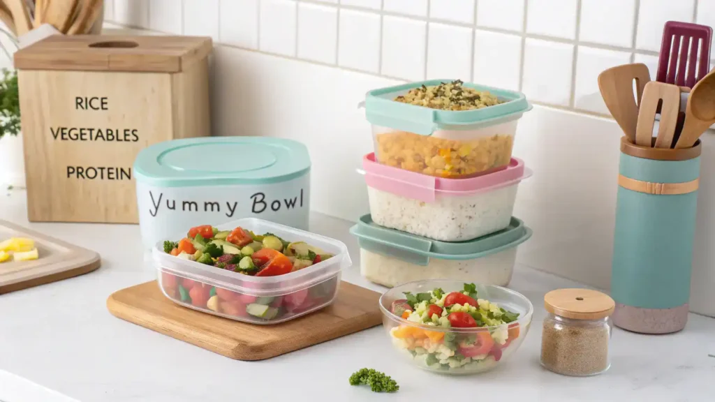 Proper storage methods for Yummy Bowl leftovers in airtight containers.