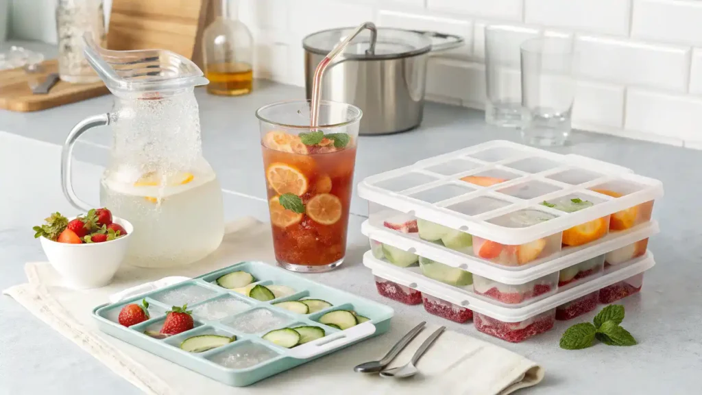 Storing leftover Pimms mocktail in airtight containers.