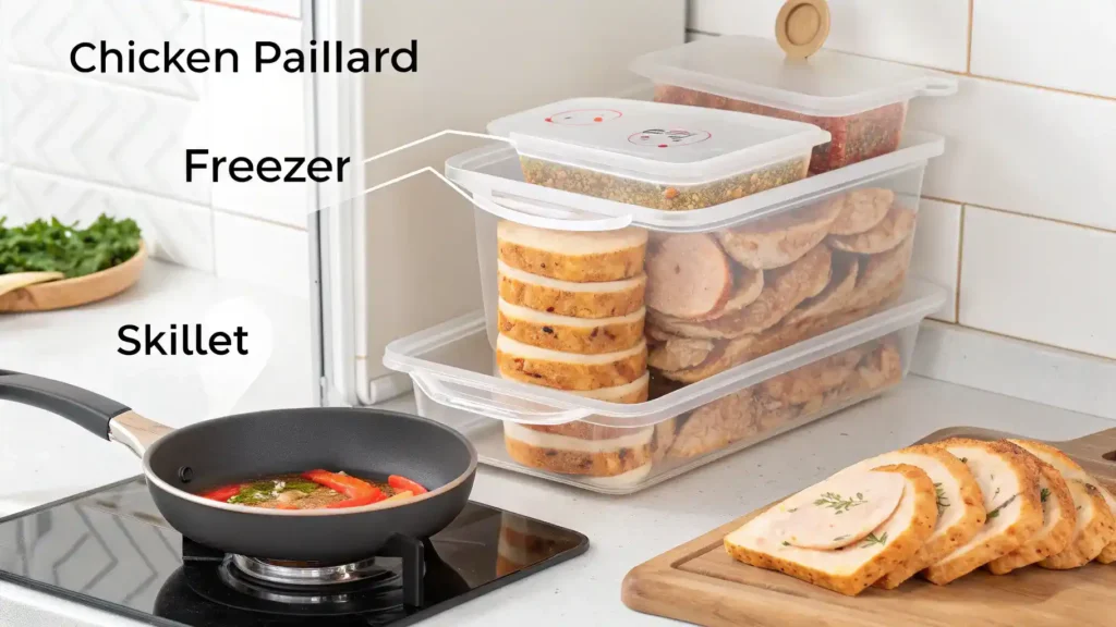 Storage and reheating tips for chicken paillard.