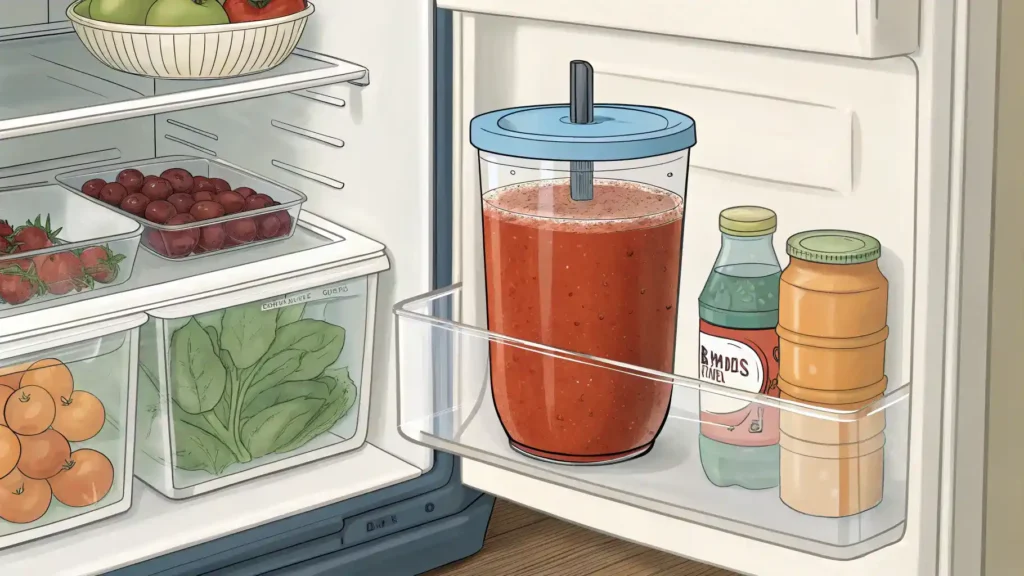 Storing Clamato drink leftovers in airtight containers.