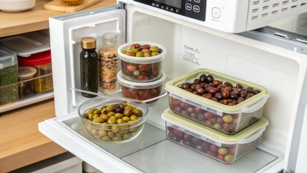 Storage and reheating tips for Kalamata olive dishes.