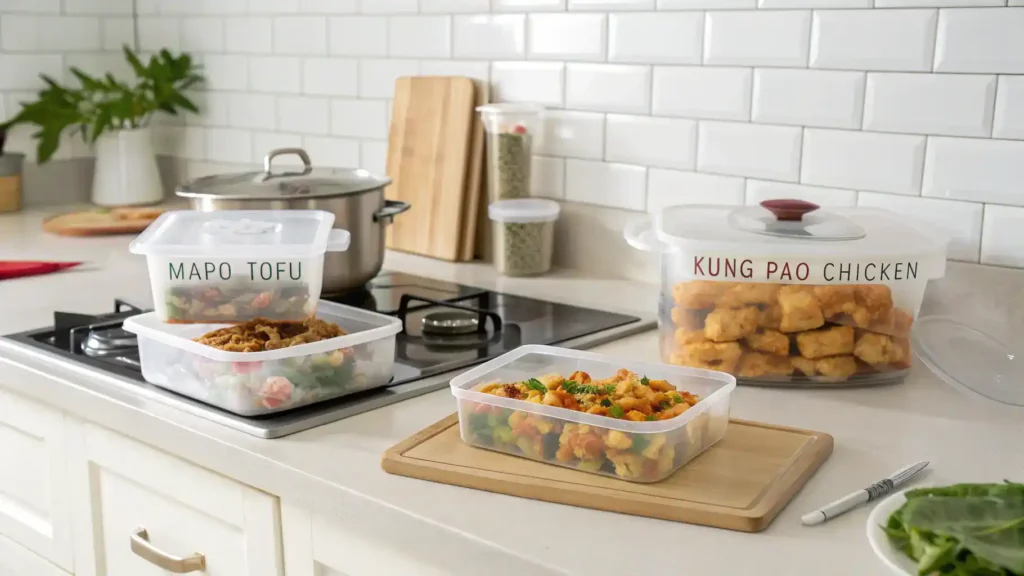Storing and reheating Lao Sze Chuan leftovers.