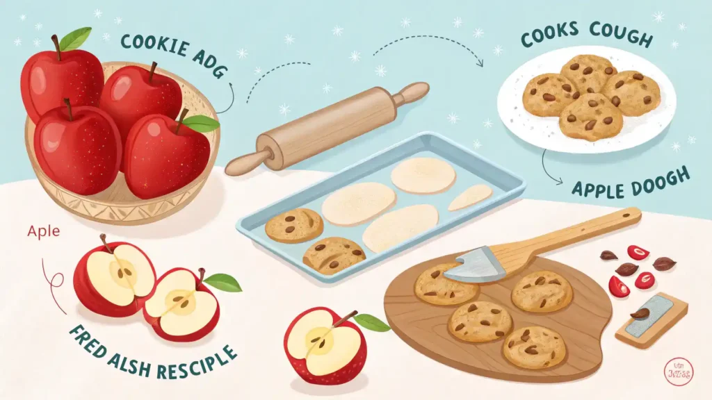 Pro tips for making candy apple cookies displayed with visuals.