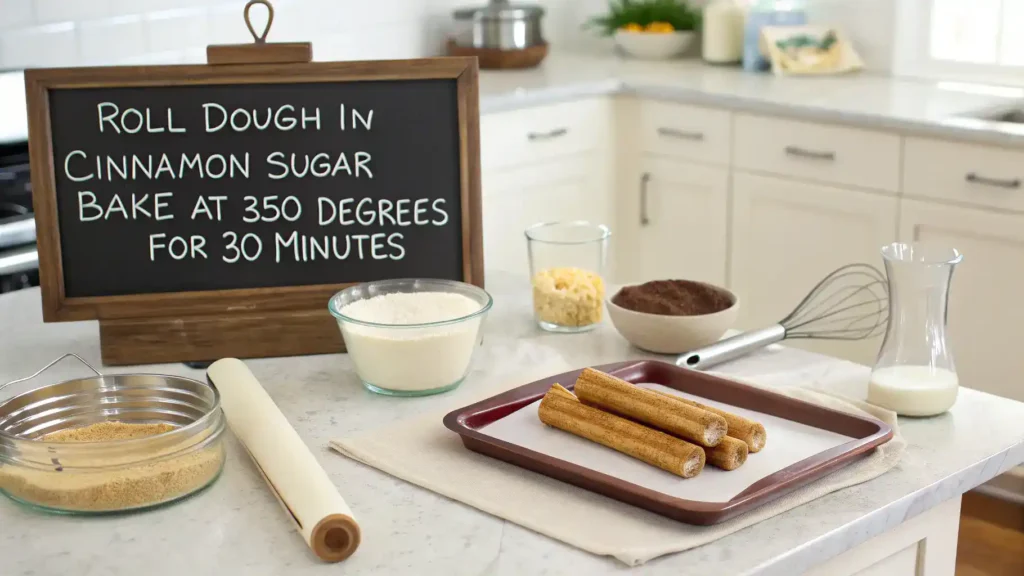Pro tips for making churro cheesecake displayed in a kitchen.