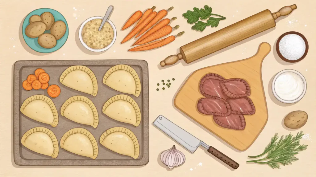 Pro tips for making Cornish pasties, including ingredient combinations and baking techniques.