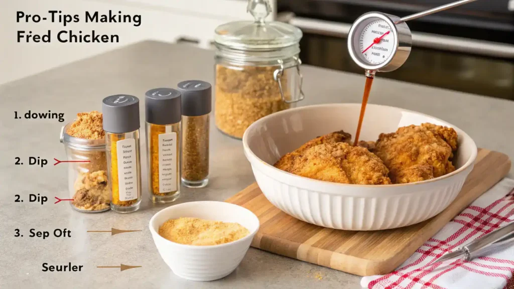 Pro tips for making Maryland Fried Chicken displayed visually.