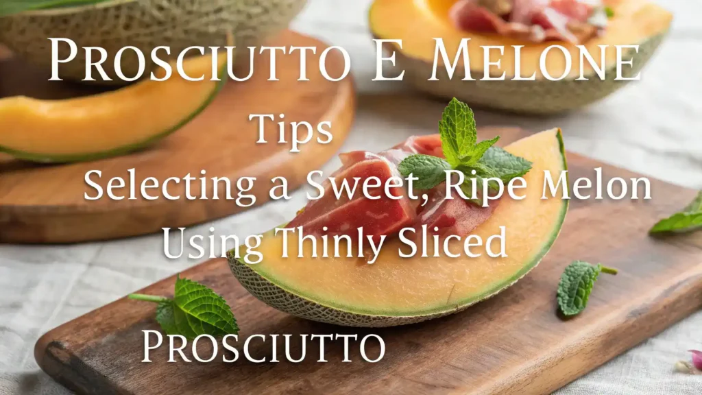 Pro tips for making prosciutto e melone, featuring ripe cantaloupe and prosciutto.