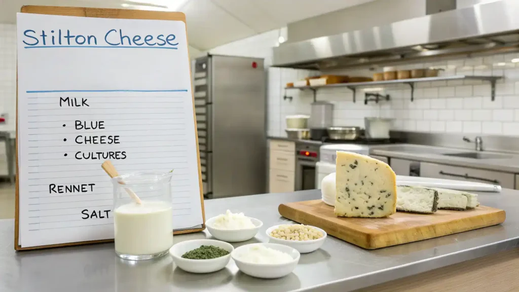 Pro tips for making stilton cheese displayed in a kitchen setting.