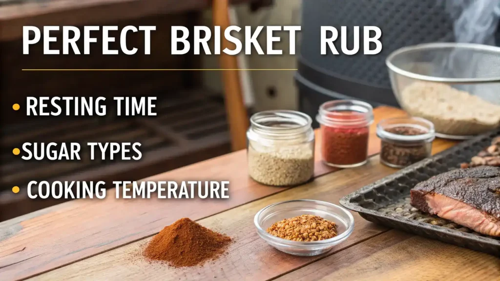 Pro tips for making the best brisket rub, including resting time and sugar types.