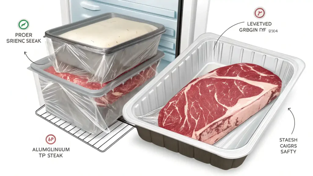 Proper storage methods for leftover sirloin tip steak.