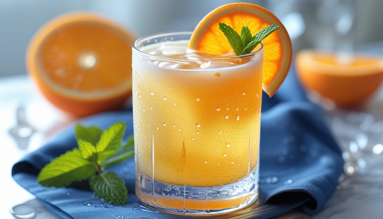 A beautifully presented Blue Moon Beer mocktail with garnishes.