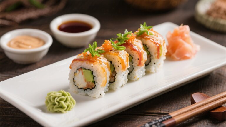 A beautifully plated Boston roll with dipping sauces.