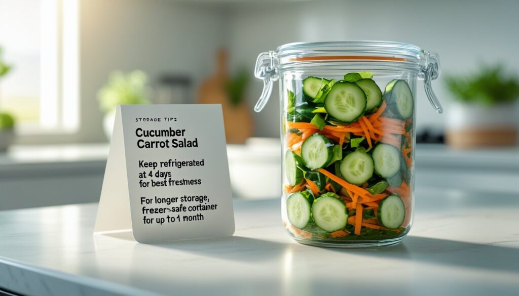 Proper storage methods for Cucumber Carrot Salad in an airtight container.