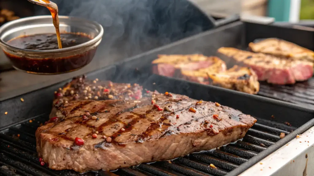 A step-by-step guide to making London Broil, showcasing ingredients and preparation steps.