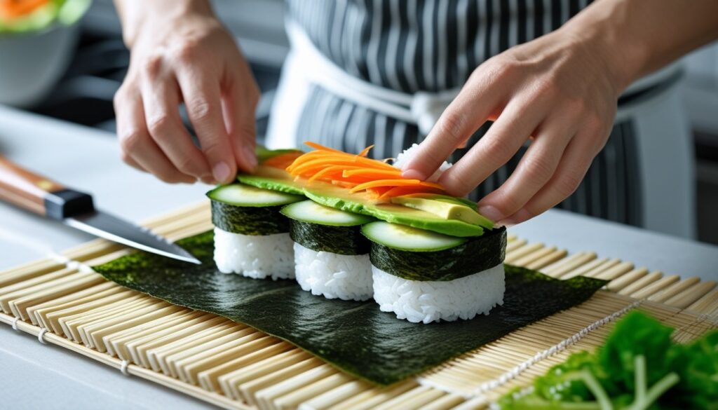 A step-by-step process of making a Sushi Sandwich with ingredients laid out.