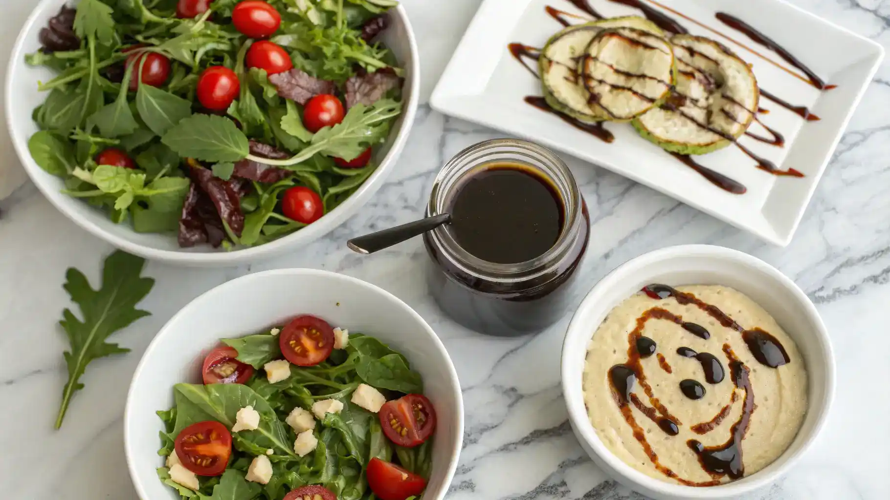 Different serving suggestions for balsamic vinaigrette.