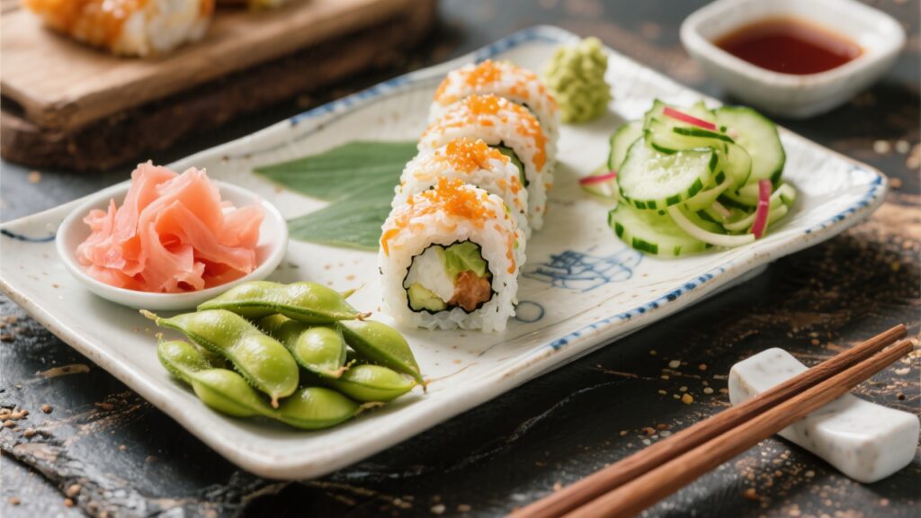 Serving suggestions for Boston roll with sides.