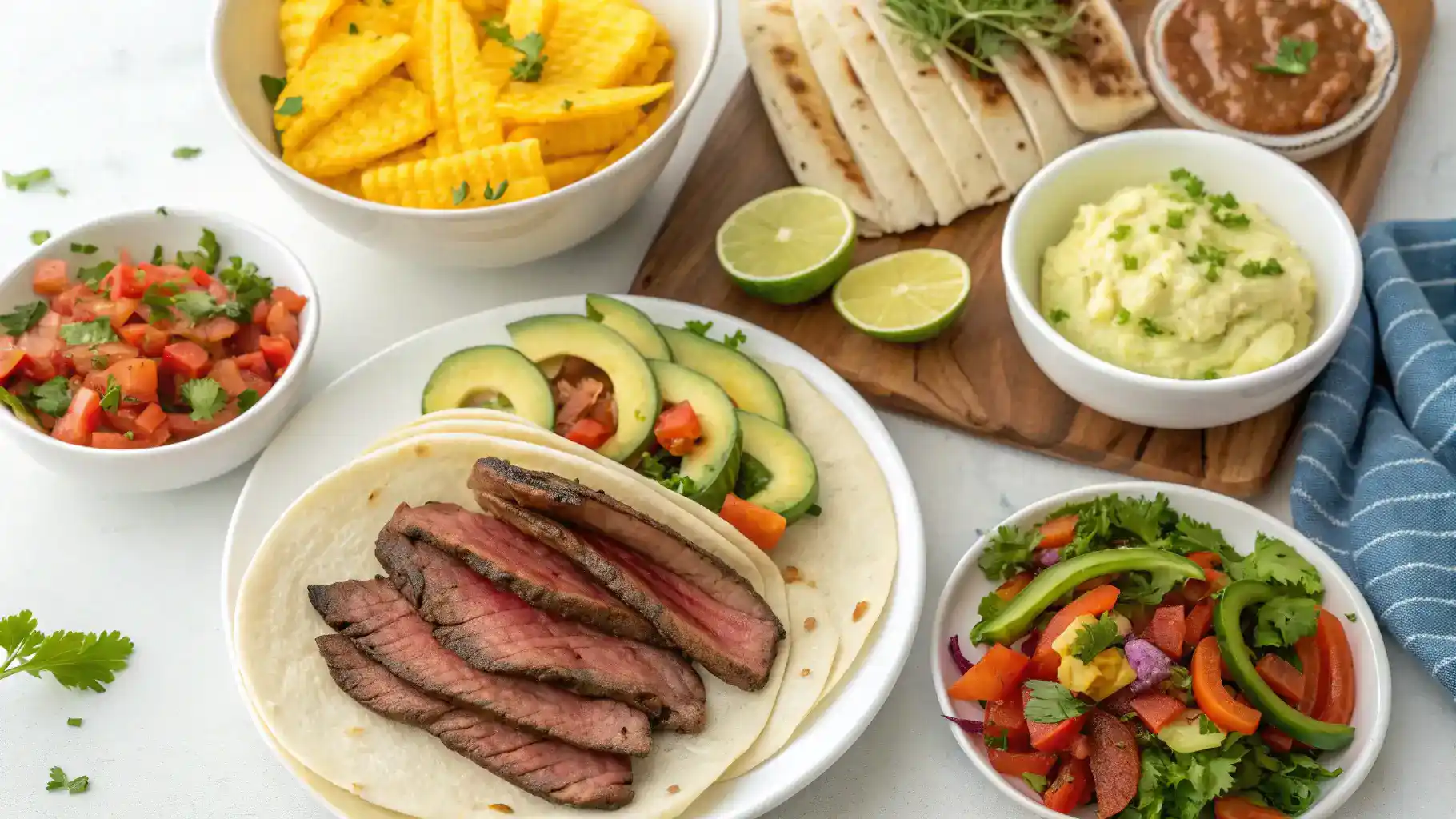 Different serving ideas for London Broil displayed creatively.