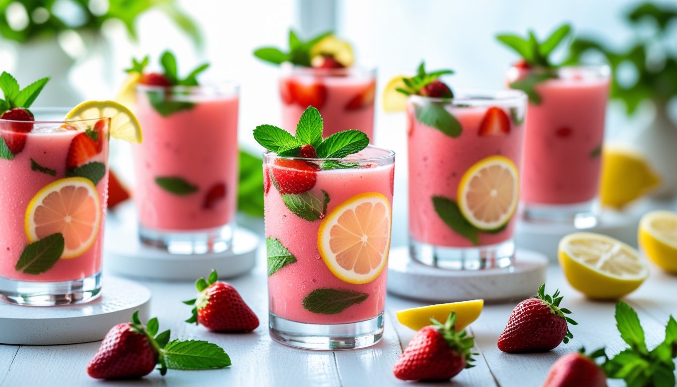 Different serving suggestions for Strawberry Acai Refresher.