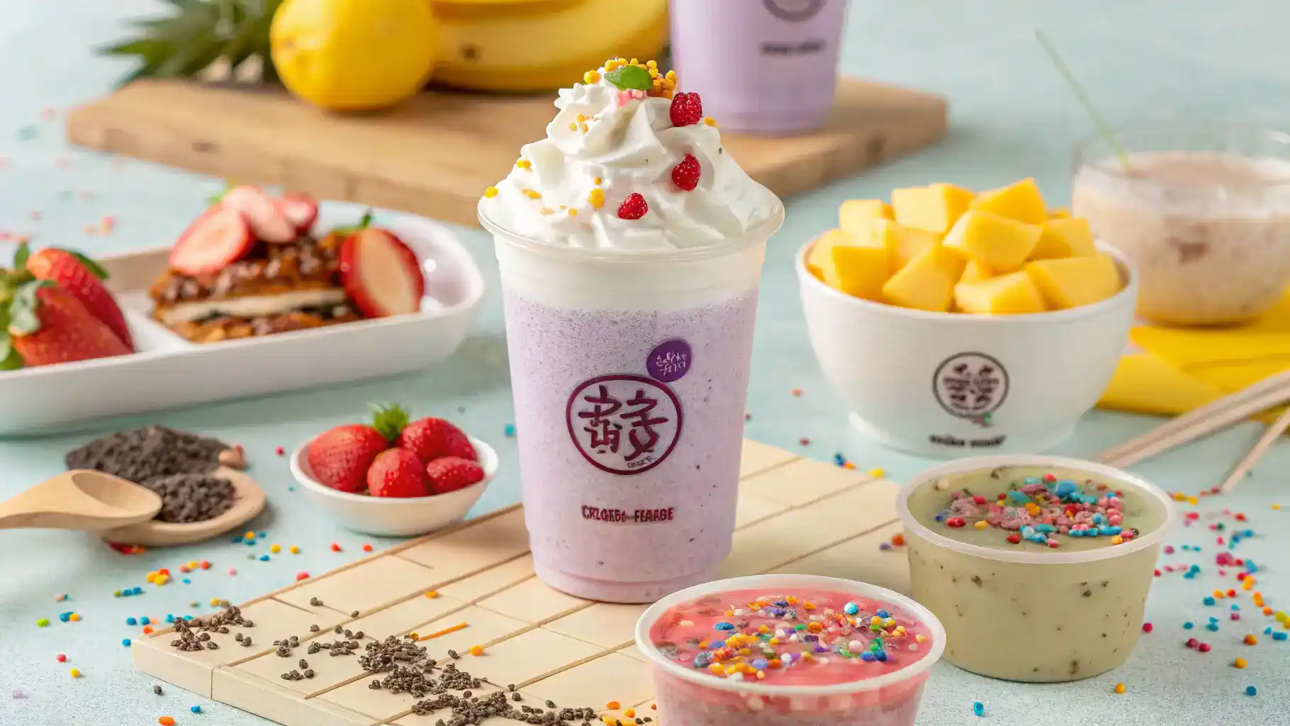 Creative serving suggestions for taro milk tea.