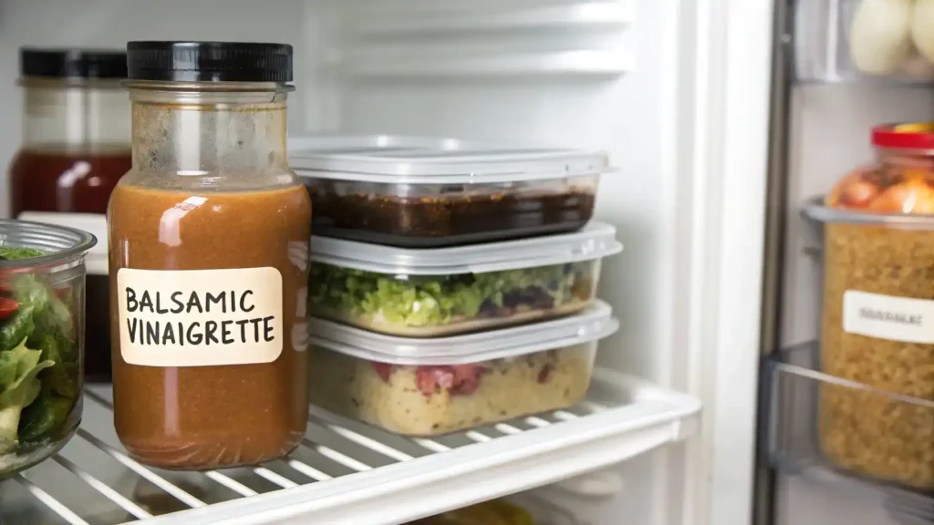 Storage tips for balsamic vinaigrette in jars.