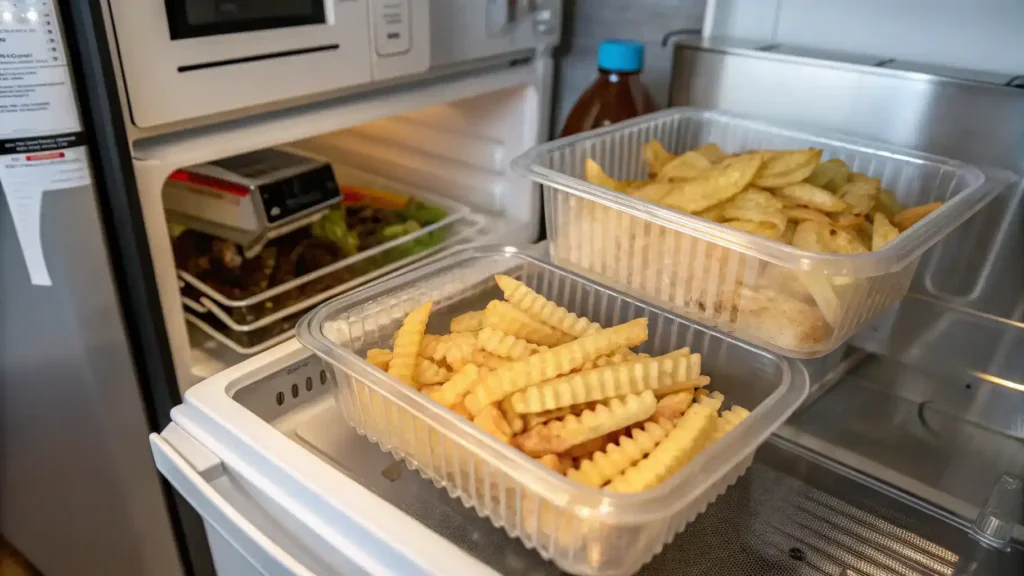 Storage and reheating tips for leftover crinkle cut fries.