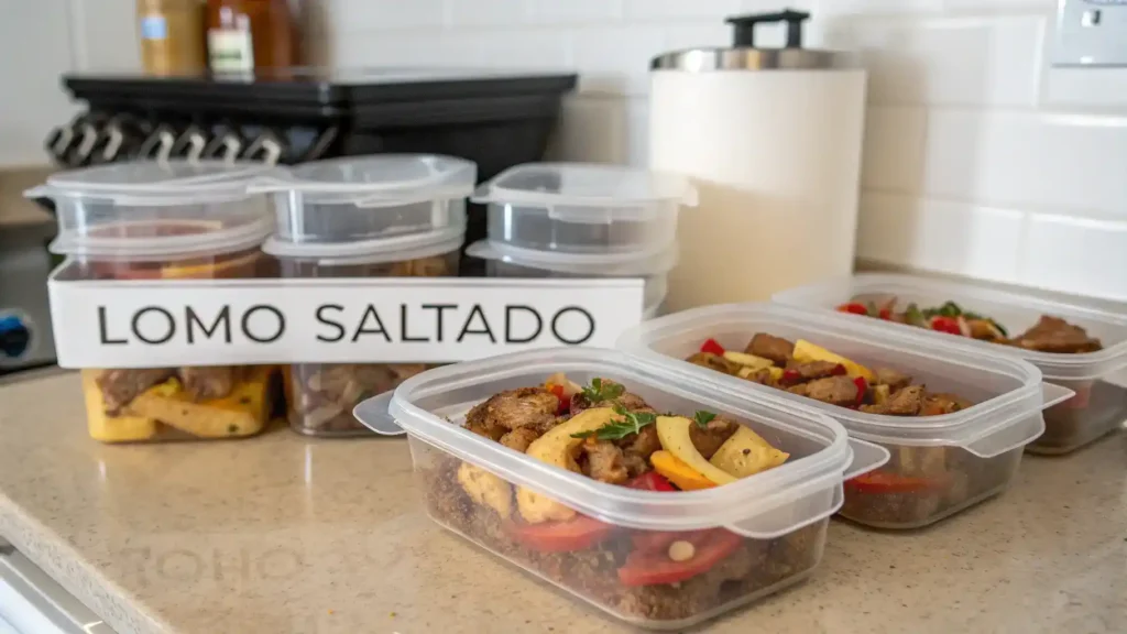 Proper storage methods for lomo saltado leftovers.