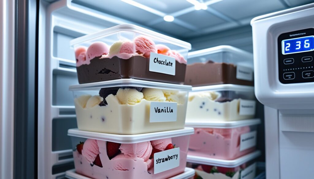Proper storage techniques for Neapolitan ice cream to maintain freshness.