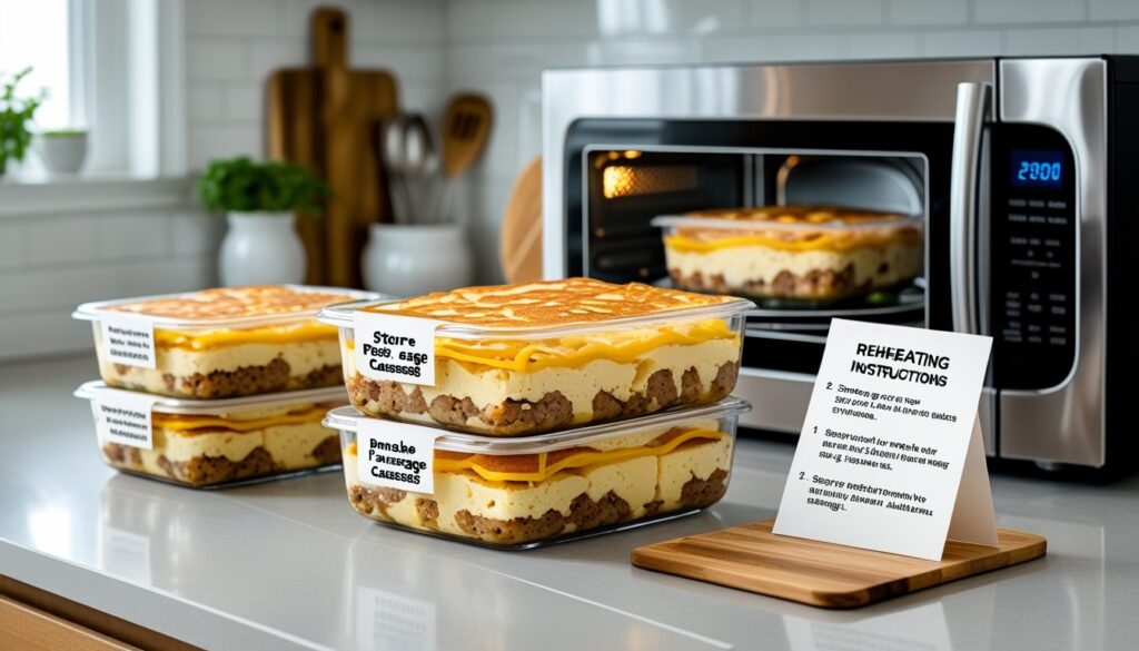 Storage and reheating tips for Pancake Sausage Casserole.