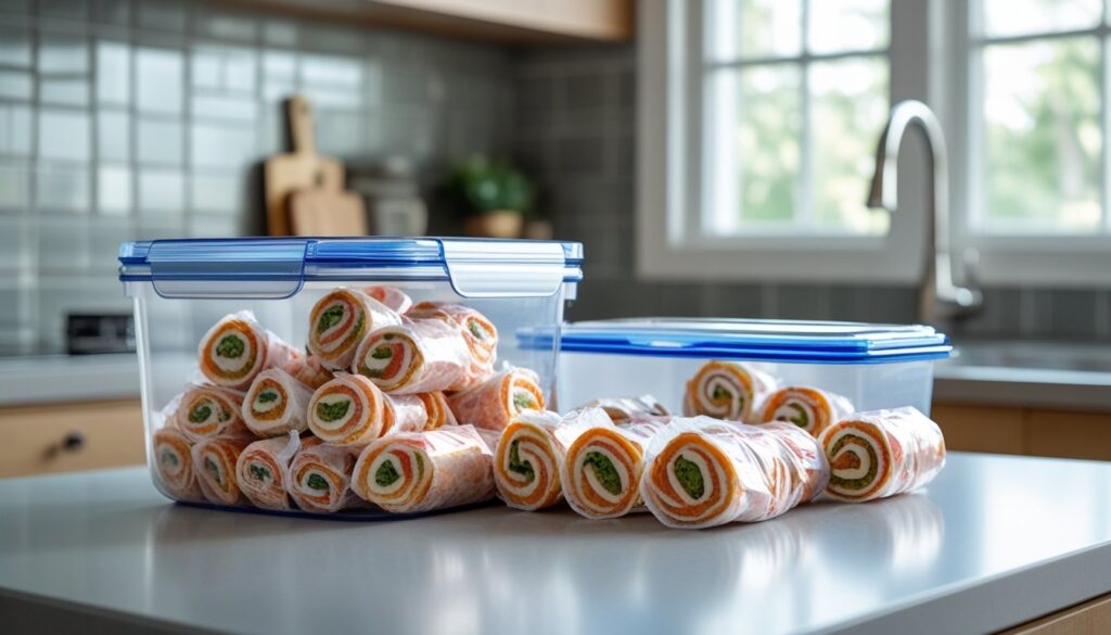 Proper storage methods for pinwheel snacks to keep them fresh.