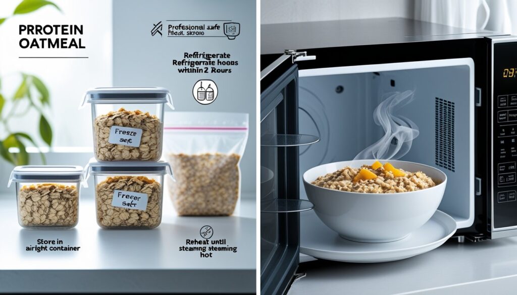 Storage and reheating tips for protein oatmeal.