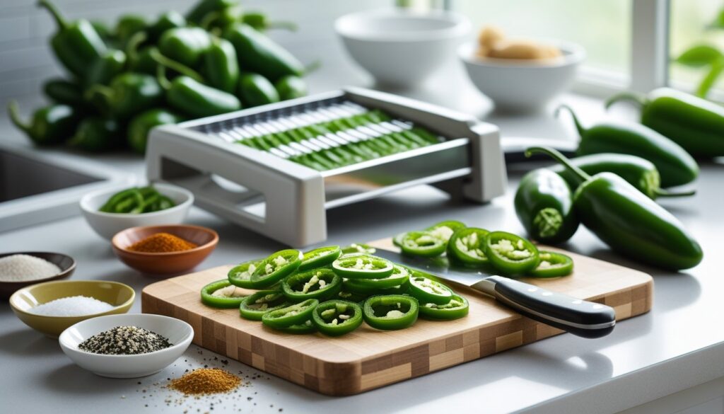 Pro tips for making jalapeno chips displayed with ingredients and tools.