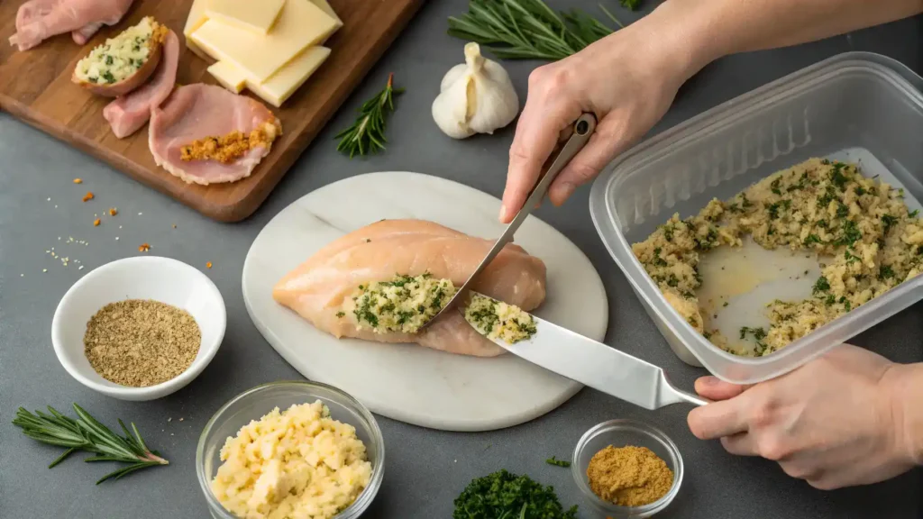 Pro tips for making stuffed chicken breast including tools and techniques.