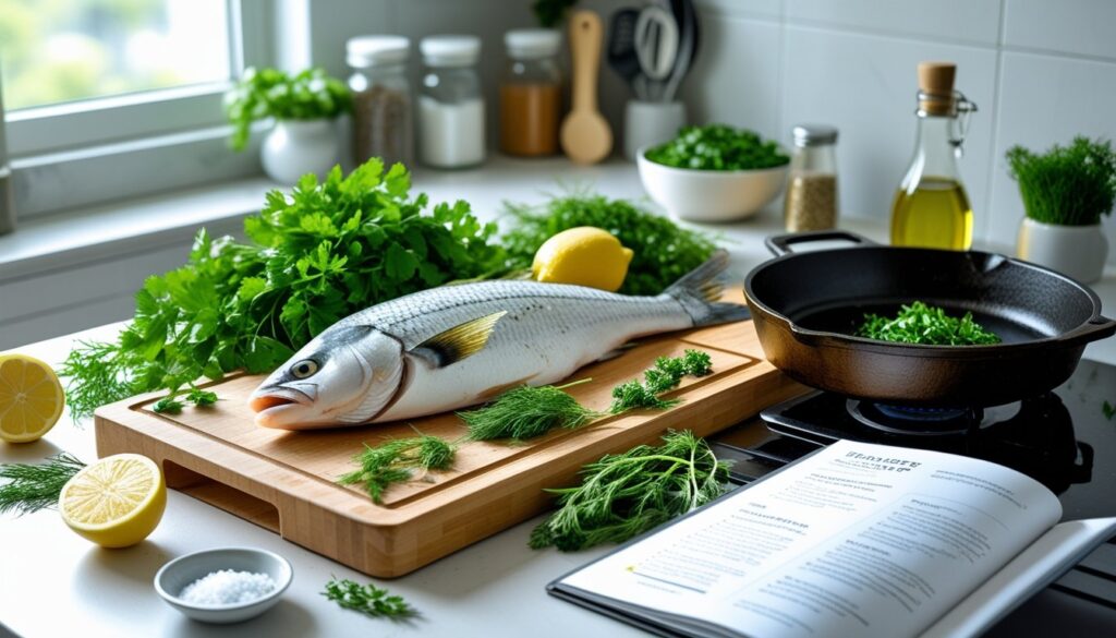 Chef's tips for preparing white fish with fresh ingredients and utensils.