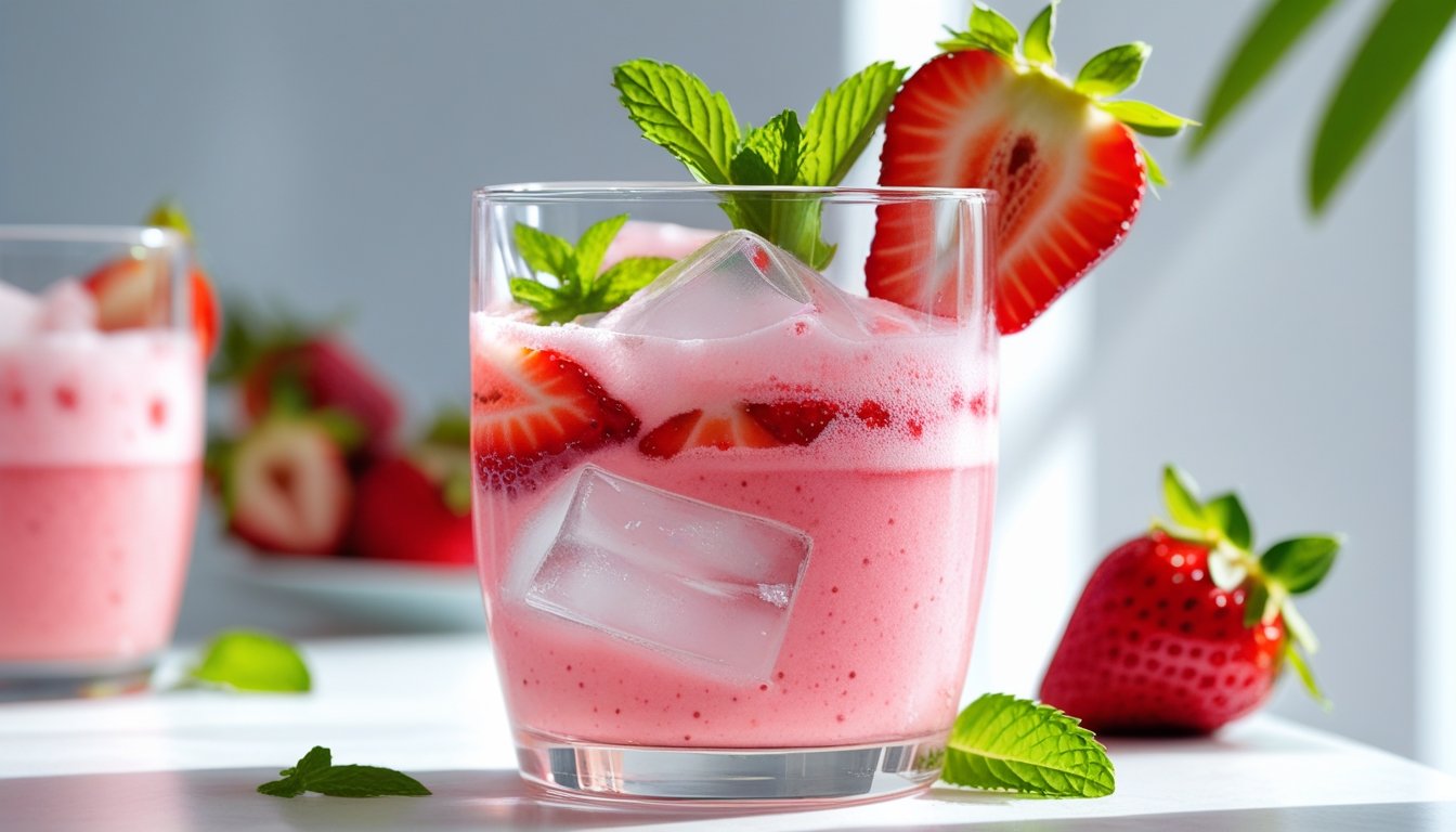 A refreshing Strawberry Acai Refresher served in a glass with garnishes.