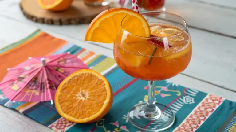 A refreshing glass of orange liqueur garnished with an orange slice.