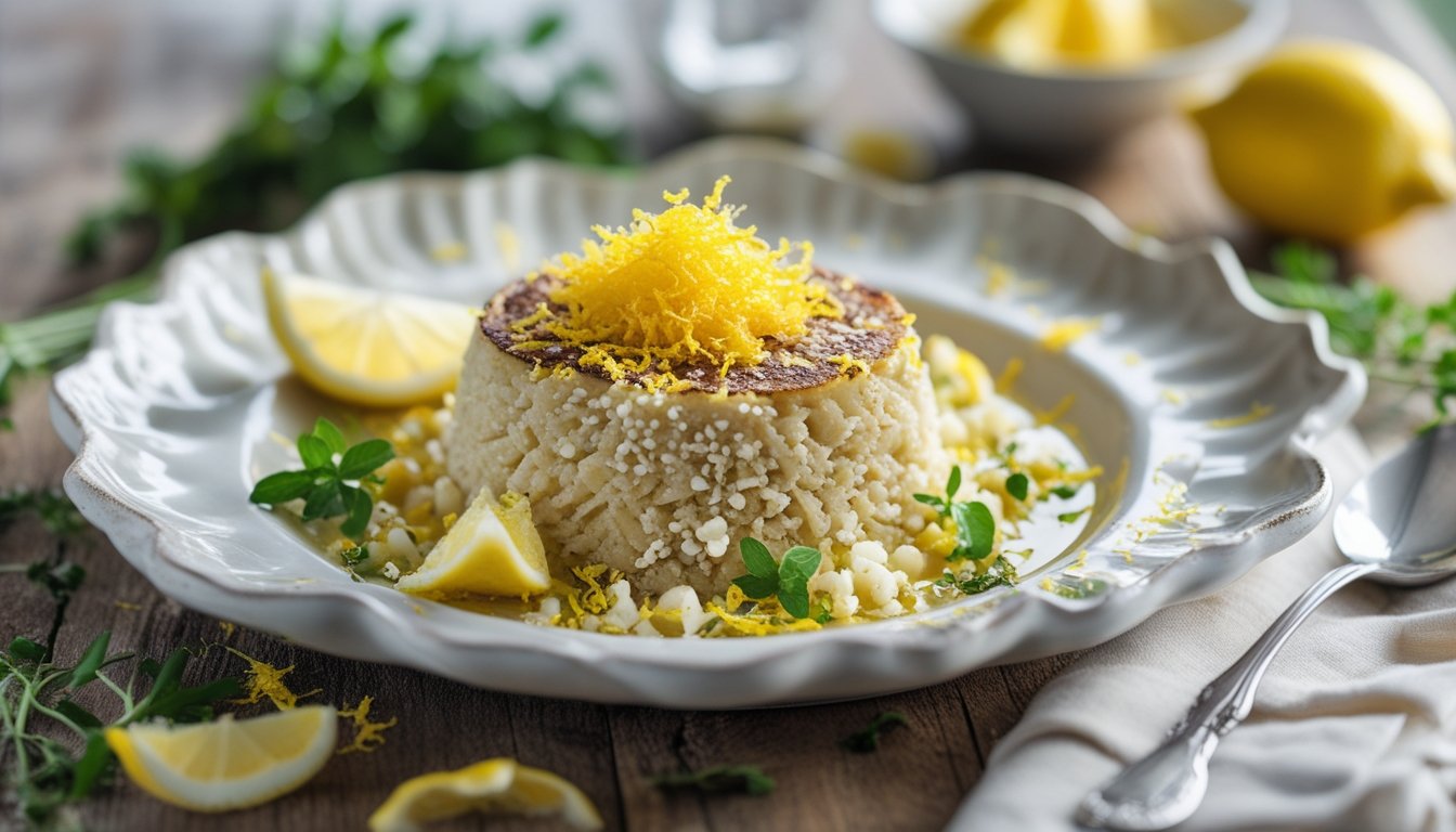A delicious dish garnished with lemon zest, showcasing vibrant colors and textures.
