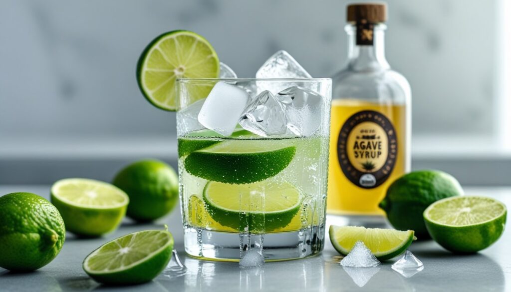 A refreshing skinny margarita being prepared with fresh ingredients.