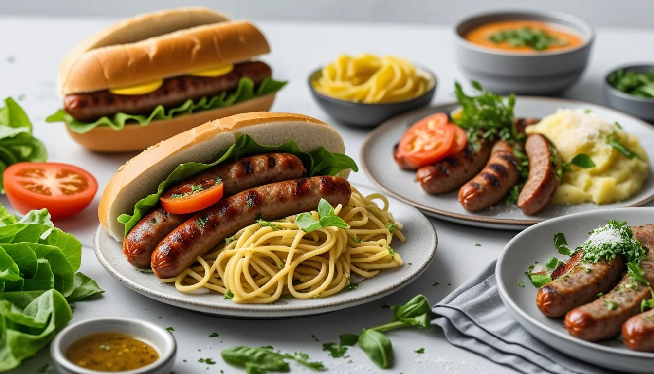 Different serving ideas for beef sausage.