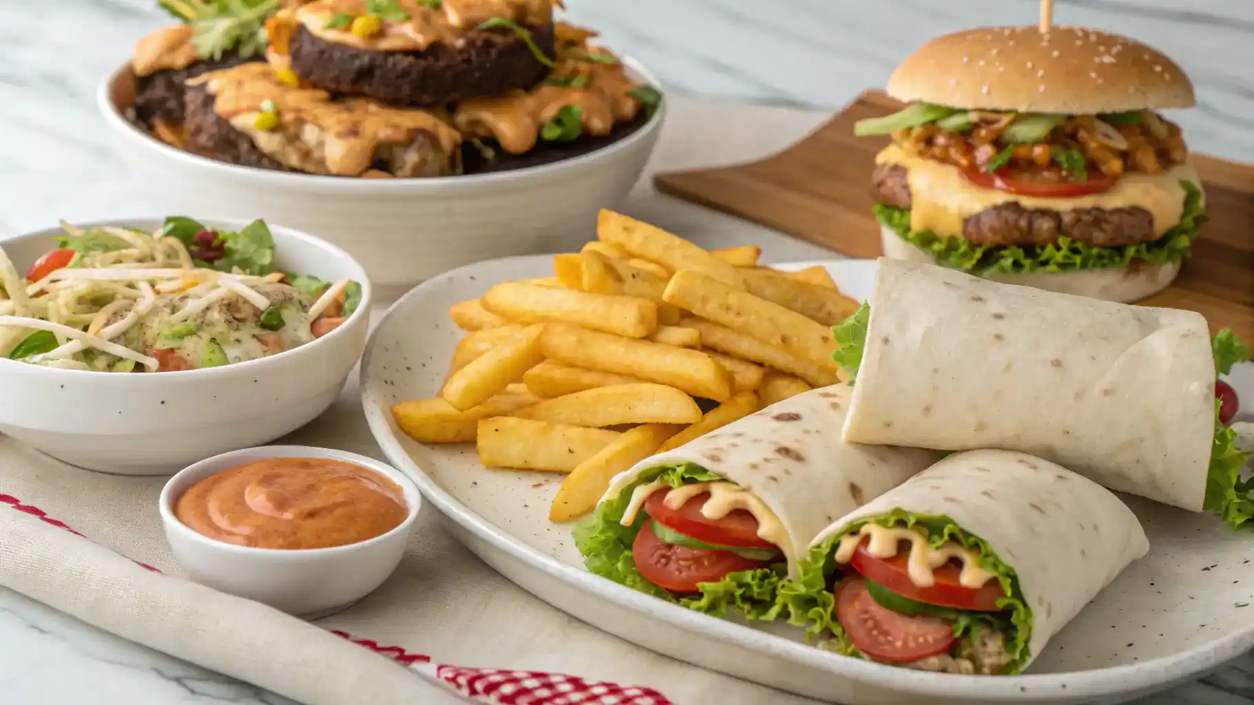 Different serving suggestions for Big Mac sauce including burgers and fries.