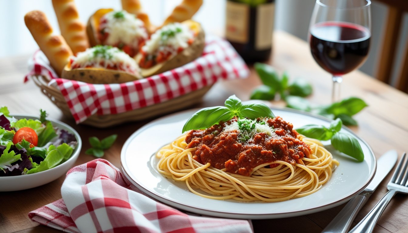 Different serving ideas for Ragu pasta sauce displayed on a dining table.