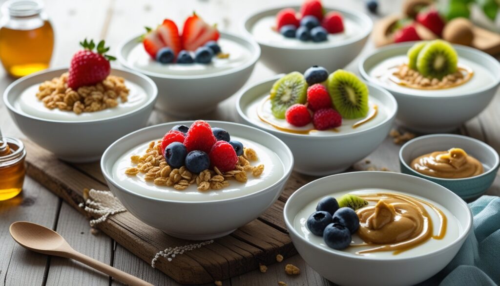 Different serving ideas for yogurt beaten, including toppings and pairings.
