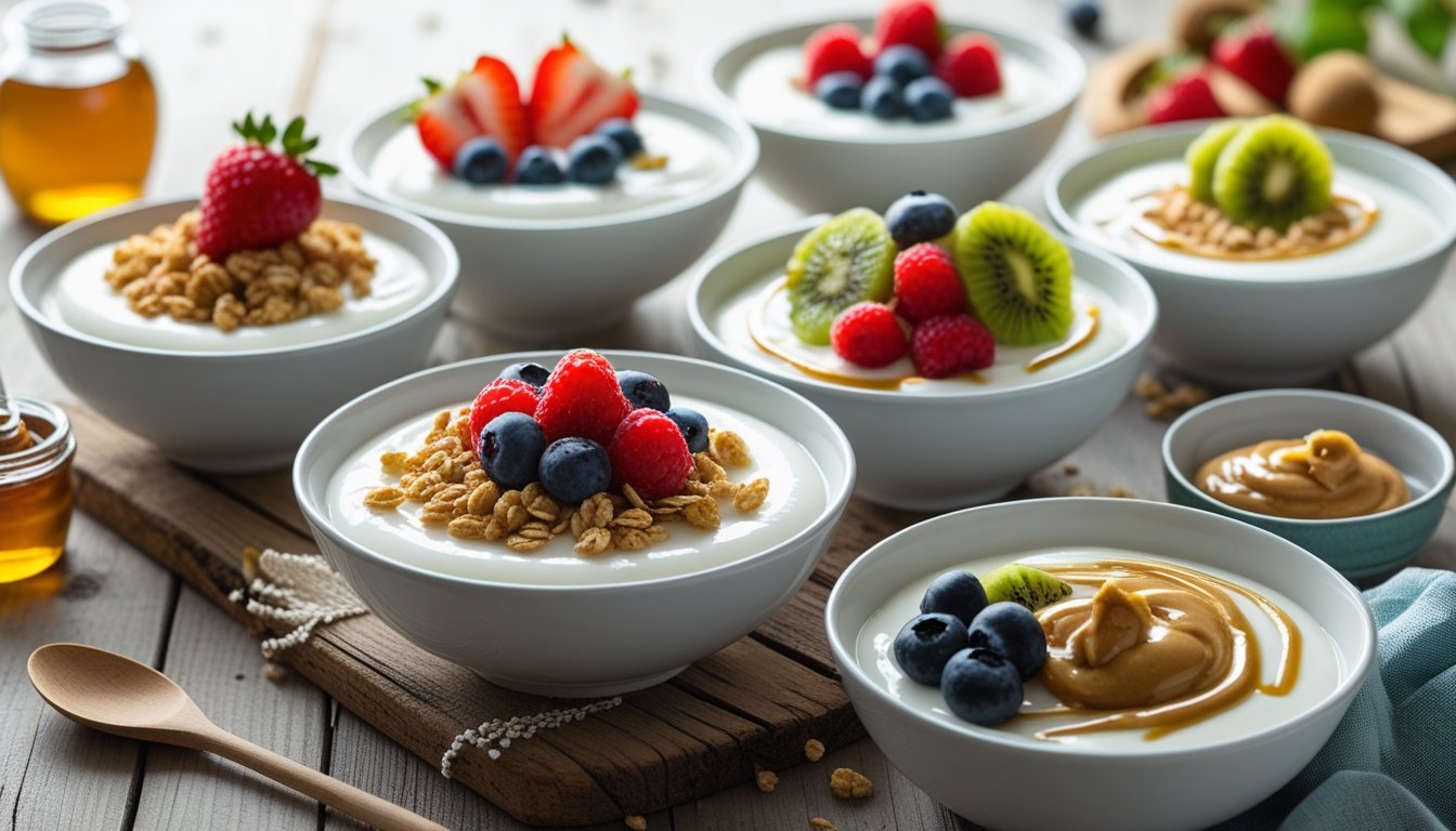 Different serving ideas for yogurt beaten, including toppings and pairings.