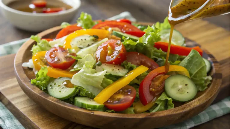 A fresh garden salad topped with Italian dressing.