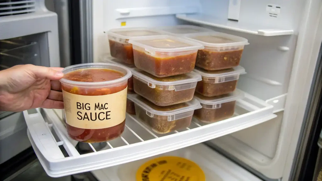 Storage and reheating instructions for Big Mac sauce.