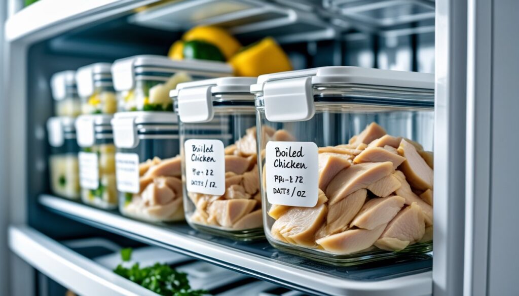 Proper storage methods for boiled chicken.