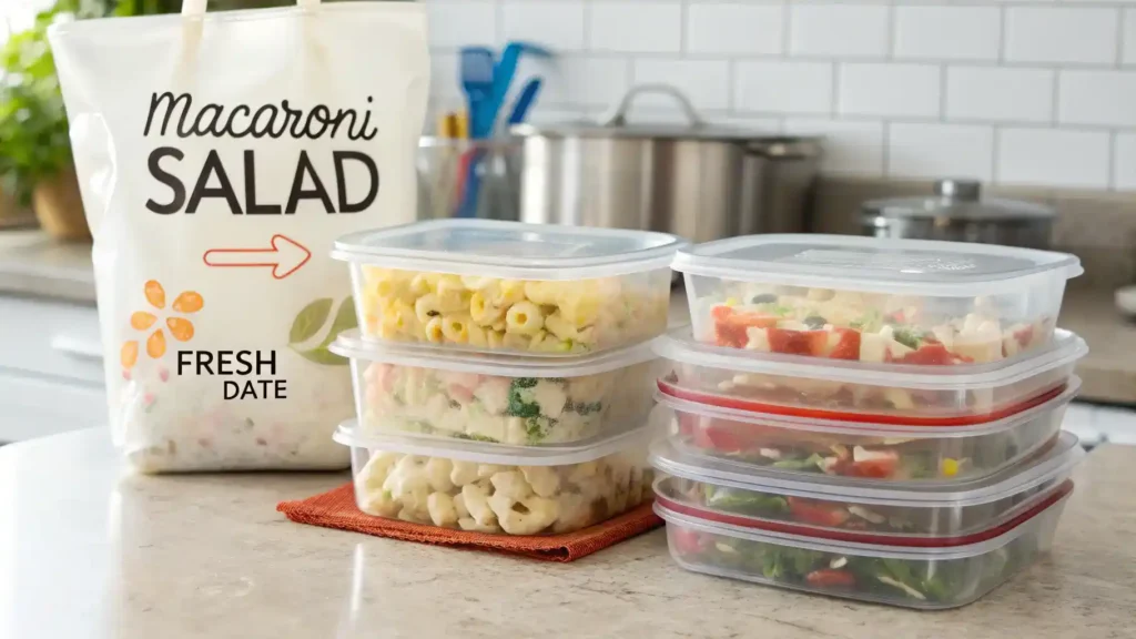 Proper storage methods for macaroni salad.