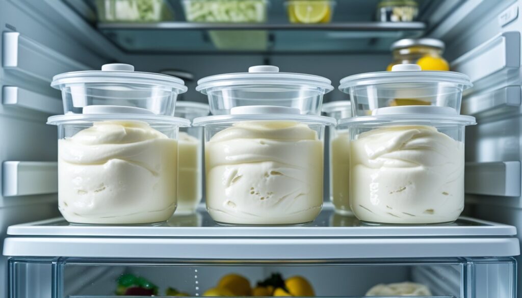 Proper storage methods for yogurt beaten displayed with airtight containers.